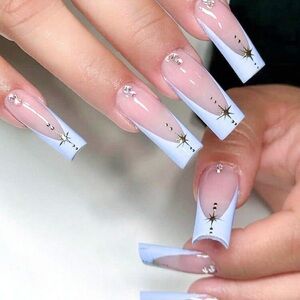 Elegant Blue and Nude Nail Art